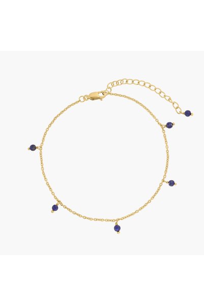 Indira Jewelry Brățara de picior din argint Golden Gem Droplet - Lapis Lazuli