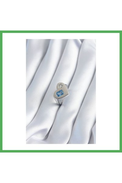 Nur store Çanta خاتم نسائي من النحاس الفضي اللون بتفاصيل حجر الزركون على شكل ...