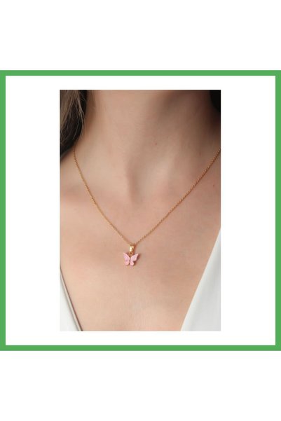 Nur store Çanta Gold Pink Color Butterfly Figure Women's Necklace Bezoss