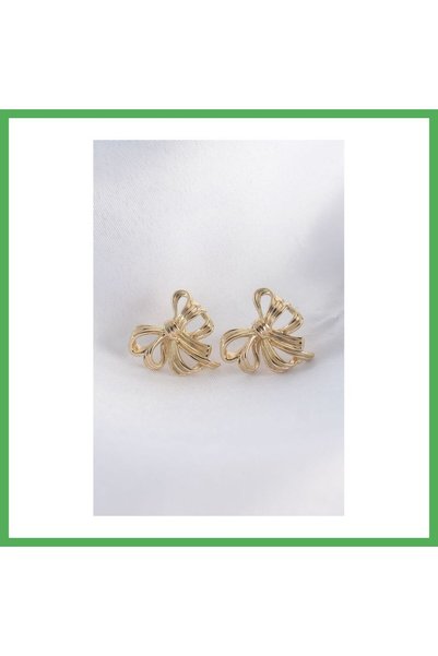 Nur store Çanta Brass Gold Color Bow Earrings Bezoss