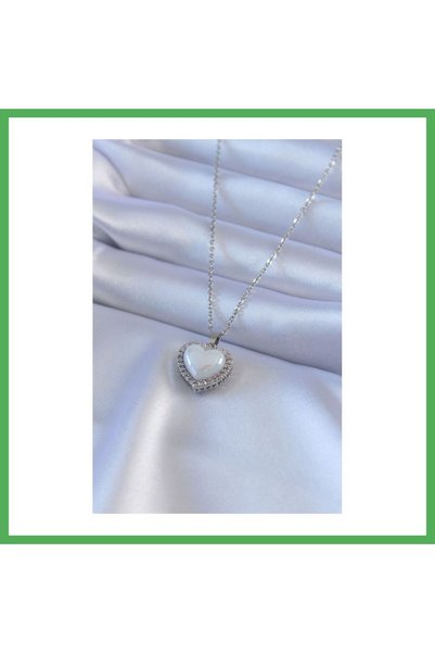 Nur store Çanta 316L Steel Silver Color Pearl Model Zircon Stone Women's Neck...