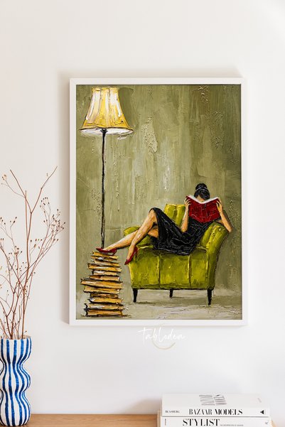 tablodea Lirena - Woman Reading a Book Painting – Premium Digital Printed Nat...