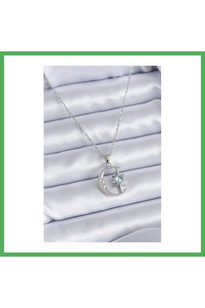 Nur store Çanta 316L Steel Silver Color Zircon Stone Moon Star Model Women's ...