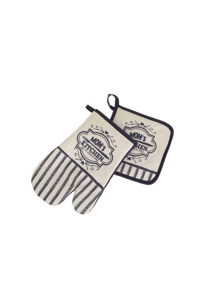 Jumbo Set Manusa & Servet de Bucatarie Gri cu Imprimeu "Mom's Kitchen" - 2buc