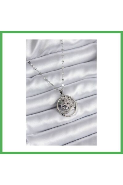 Nur store Çanta 316L Steel Silver Color Zircon Stone Jaguar Model Women's Nec...