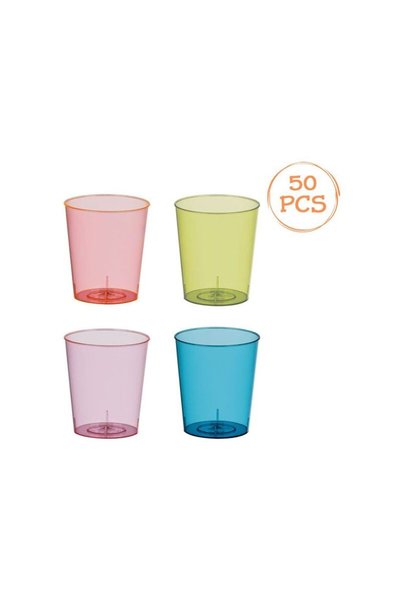 Jumbo Reusable Plastic Shot Glasses 4 Intense Colors 60ml - 50pcs