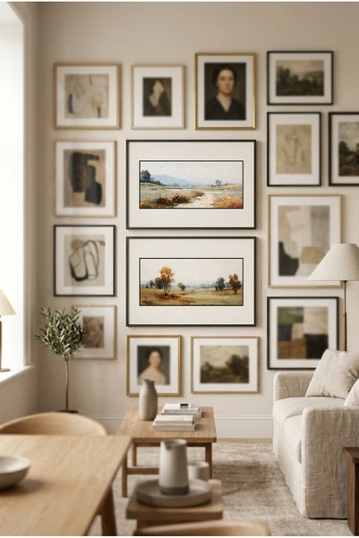 Zevahir Mobilya Dekorasyon 2 Pieces of Black Wooden Framed Autumn Valley and ...