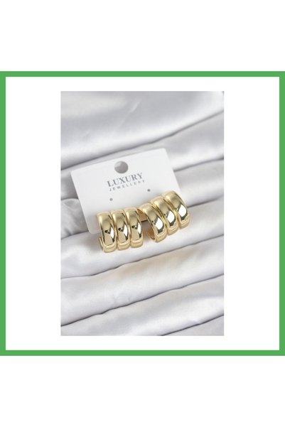 Nur store Çanta Brass Gold Color Triple Appearance Women's Earrings Bezoss