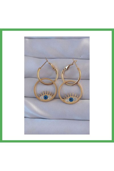 Nur store Çanta 316L Steel Gold Color Zircon Stone Blue Eye Design Hoop Earri...