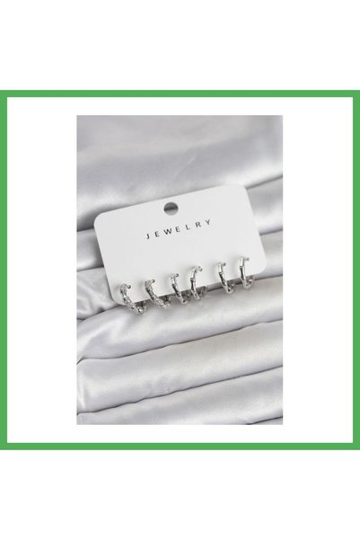 Nur store Çanta Silver Color Brass Bone Model 3 Pairs Women's Earring Set Bezoss