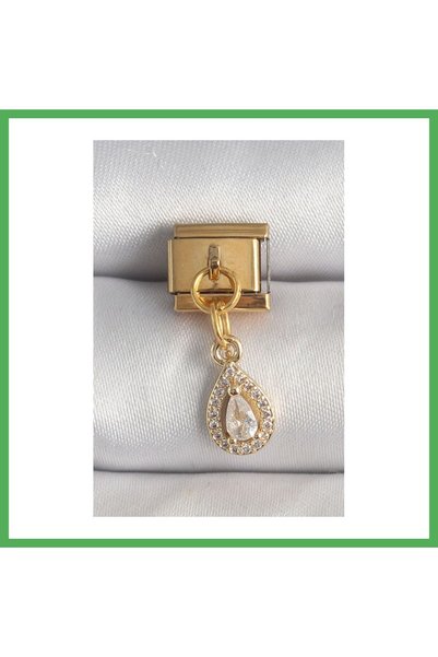 Nur store Çanta 316L Steel Gold Color Dangle Drop Zircon Stone Nomination Cha...