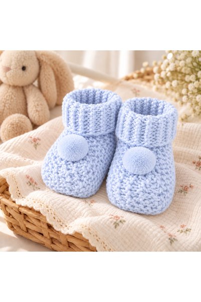 MOVAMIR BABY Pompom Detailed Knitwear Baby Booties Unisex Newborn Gift 0-3 Mo...