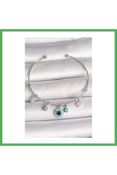 Nur store Çanta Brass Silver Color Dangle Zircon Stone Evil Eye Bead Figure C...