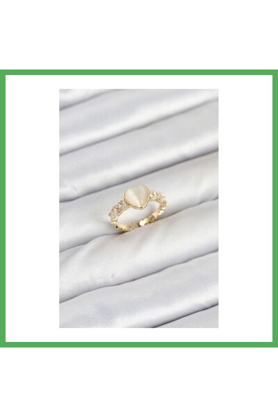 Nur store Çanta Brass Gold Color Zircon Stone Heart Women's Ring Bezoss