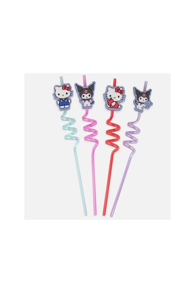 Jumbo Paie Fancy din Plastic Reutilizabile Rasucite Hello Kitty Ø6x270mm - 4buc