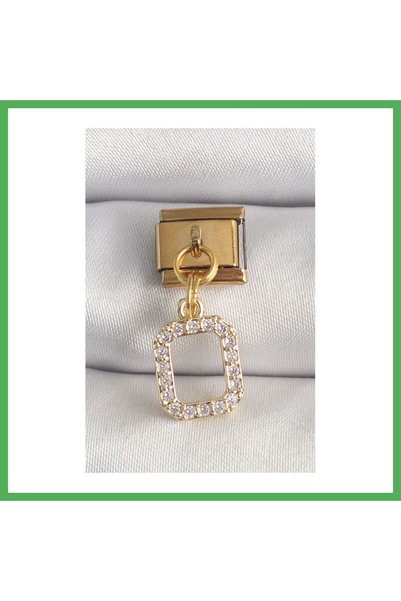 Nur store Çanta 316L Steel Gold Color Dangle Square Zircon Stone Nomination C...