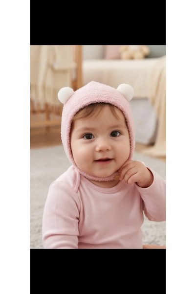 Generic Brand Pink Color Pompom Detailed Baby Plush Hat