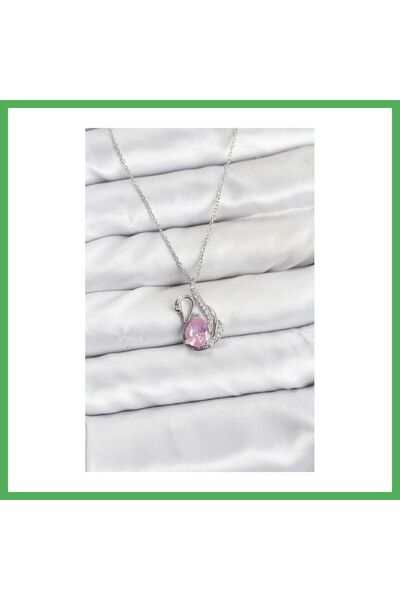 Nur store Çanta 316L Steel Chain Silver Color Pink Swan Model Zircon Stone Wo...
