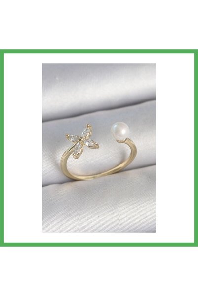 Nur store Çanta Brass Gold Color Zircon Stone Flower Model Pearl Detail Adjus...