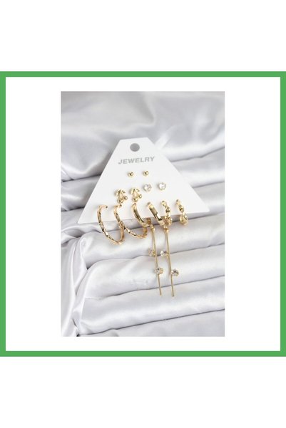 Nur store Çanta Gold Color 6 Pairs Brass Women's Earring Set Bezoss