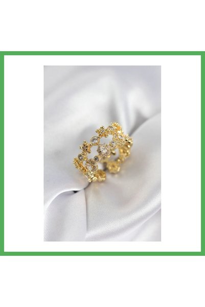 Nur store Çanta Zircon Stone 2-Piece Model Gold Color Women's Ring Bezoss
