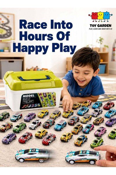 TOY GARDEN 30PCS Die-Cast Pull Back Cars Set with Storage Box, Mini Metal Toy...