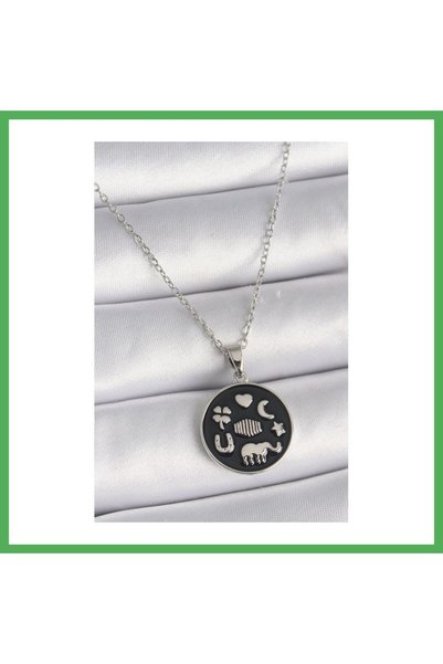 Nur store Çanta 316L Steel Silver Color Black Color Luck Necklace Bezoss