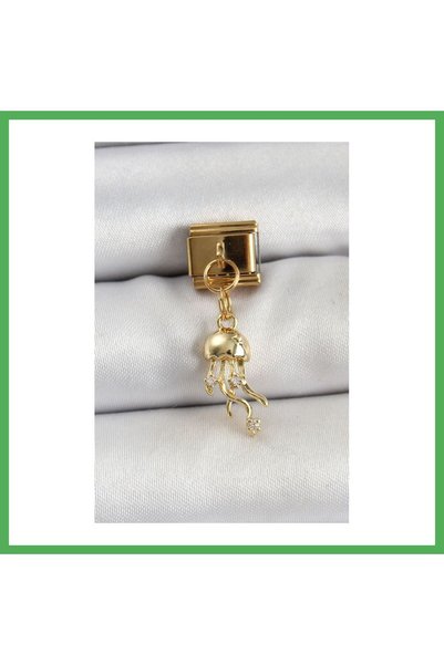 Nur store Çanta 316L Steel Dangle Zircon Stone Jellyfish Model Gold Color Nom...
