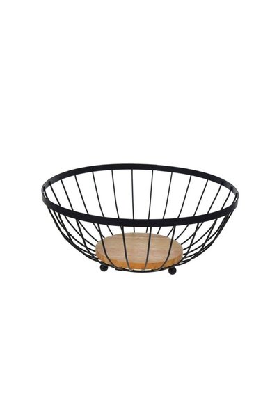Jumbo Fructiere Metalica Neagra cu Baza din Lemn Ø28,5x12cm