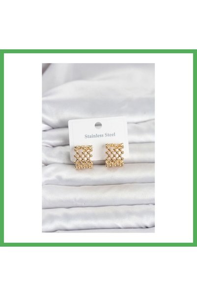 Nur store Çanta 316L Steel Gold Color Motif Patterned Hoop Women's Earrings B...