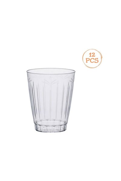 Jumbo Set of Round Transparent Plastic Glasses with Floral Pattern 300ml - 12pcs
