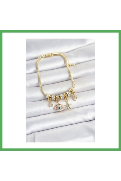 Nur store Çanta سوار نسائي من النحاس ذهبي اللون مزين بتميمة على شكل عين من BE...