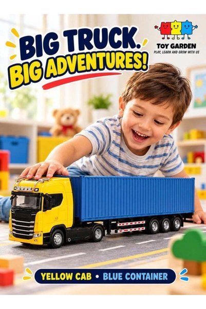 TOY GARDEN Alloy Container Truck Model with Detachable Trailer | Die-Cast Met...