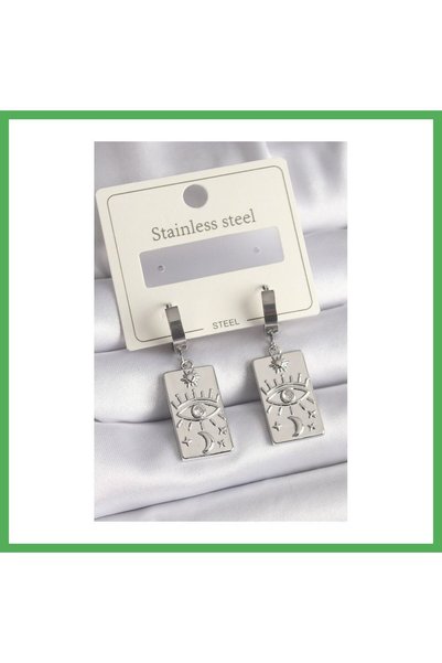 Nur store Çanta 316L Steel Silver Color Zircon Stone Eye Embroidery Detailed ...