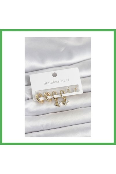 Nur store Çanta 316L Steel Gold Color Detailed Women's Earring Set Bezoss