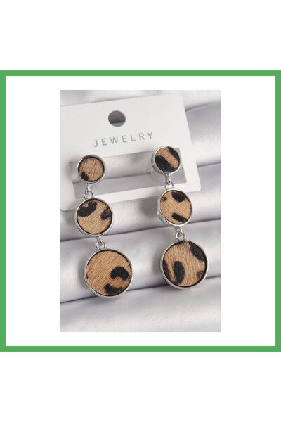 Nur store Çanta Brass Silver Color 3-Piece Circle Plate Leopard Pattern Women...