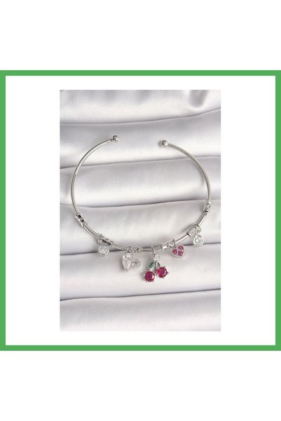 Nur store Çanta Brass Silver Color Dangle Cherry Figure Detail Charm Women's ...