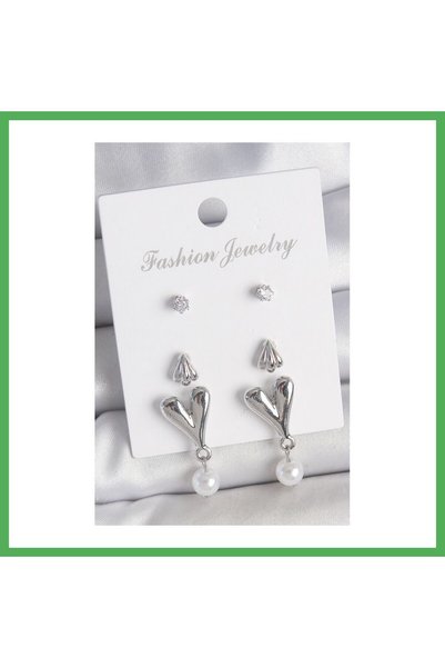Nur store Çanta Brass Silver Color Zircon Stone Dangle Model 3 Pairs Women's ...