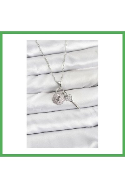 Nur store Çanta 316L Steel Chain Silver Color Lock Key Model Zircon Stone Wom...