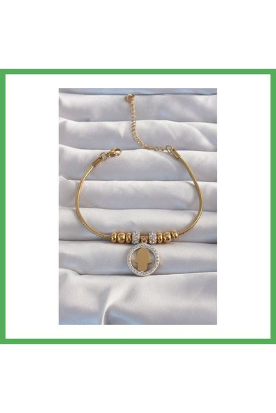 Nur store Çanta 316L Steel Gold Color Zircon Stone Accessory Fatma Ana Hand B...