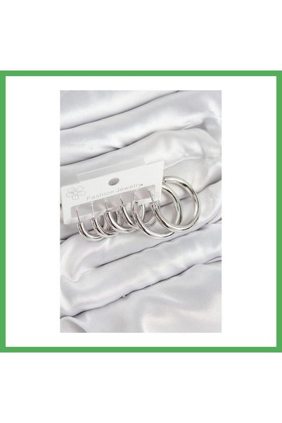 Nur store Çanta Brass Ring Model Silver Color Women's Set Earrings Bezoss