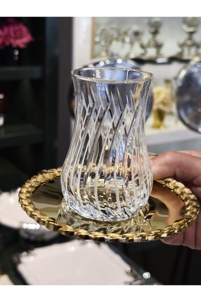 P&ORA PREMIUM KITCHEN PRODUCTS طقم شاي من الخوص المطلي بالذهب بنمط مموج يتسع ...