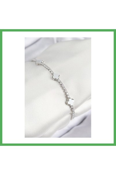 Nur store Çanta سوار نسائي من النحاس والزركون موديل كلوفر فضي اللون من BEZOSS