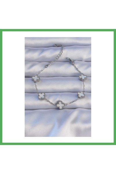 Nur store Çanta 316L Steel Silver Color Pearlescent Baby Boy Clover Model Bra...