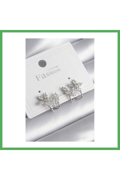 Nur store Çanta Brass Silver Color Zircon Stone Flower Model Women's Earrings...