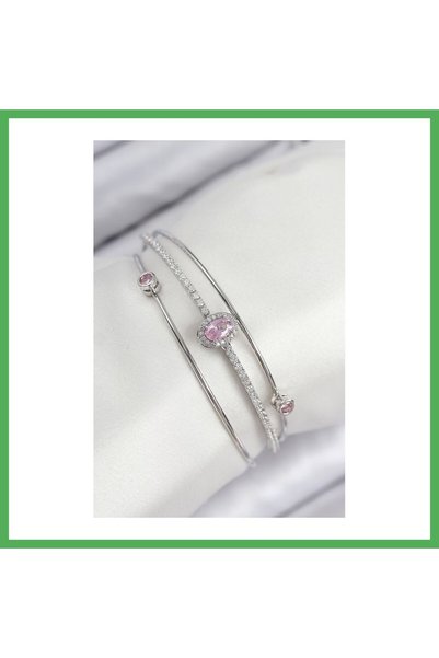Nur store Çanta Brass Zircon Stone Baguette Model Silver Color Women's Bracel...