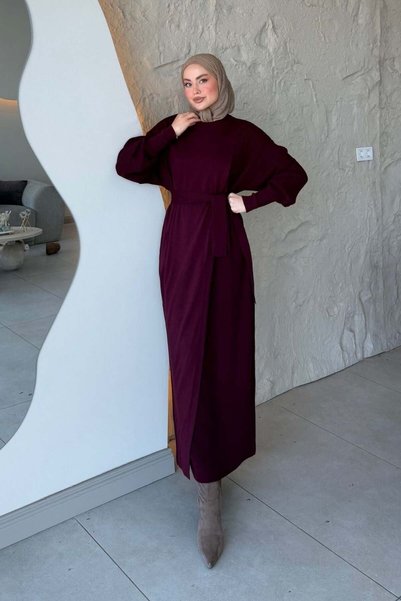 Şule Giyim Aryel Belted Dress Plum