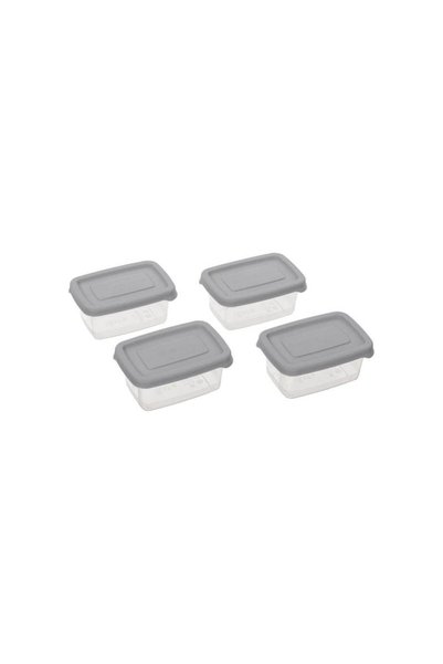 Jumbo Caserole din Plastic Transparent cu Capac Gri 120ml - 4buc