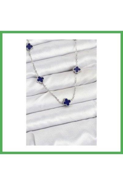 Nur store Çanta 316L Steel Chain Silver Color Navy Blue Baby Boy Clover Women...