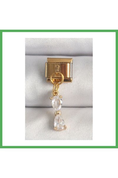 Nur store Çanta 316L Steel Gold Color Dangle Zircon Stone Ribbon Model Nomina...